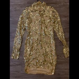 Gold sheer custom sequin dress
